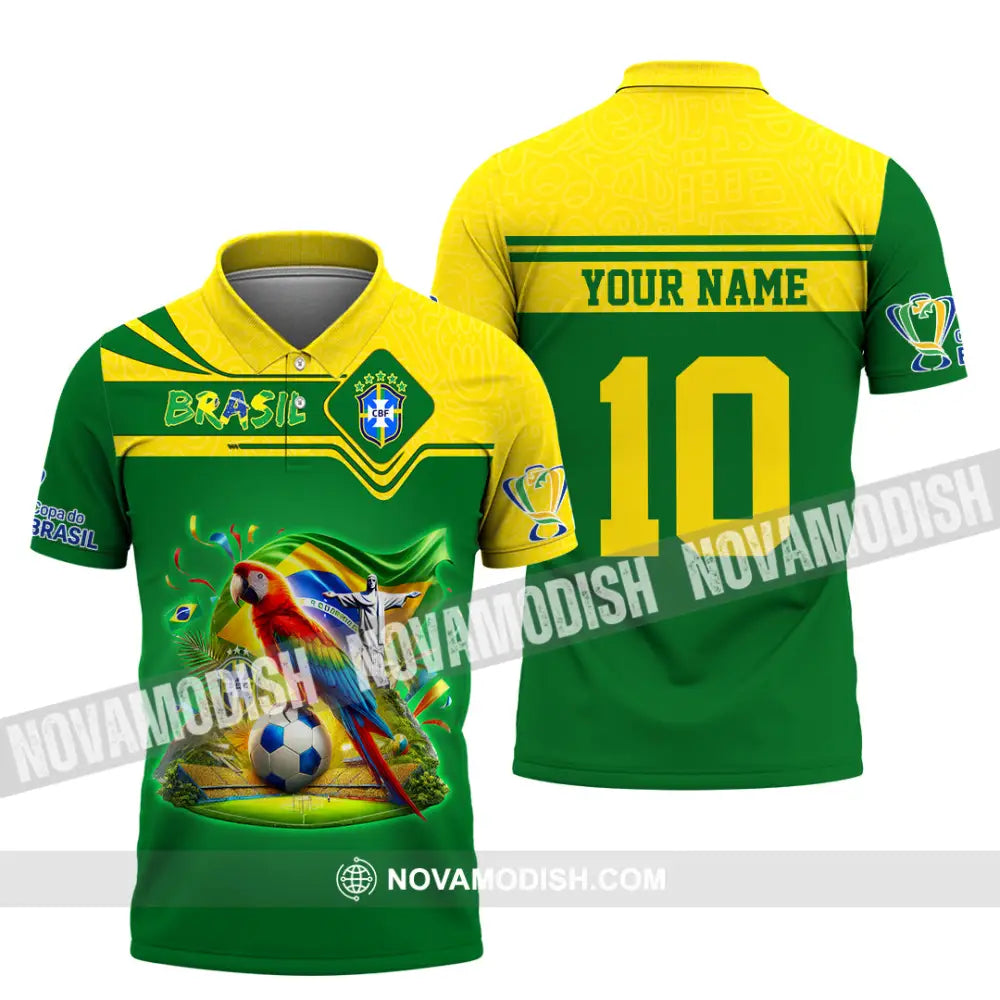 Unisex Shirt Custom Name and Number Brazil Football T-Shirt Brazil Football Polo Long Sleeve Shirt T-Shirt