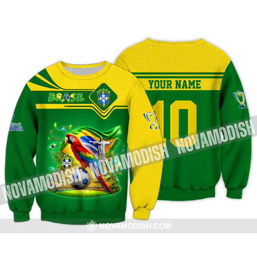 Unisex Shirt Custom Name and Number Brazil Football T-Shirt Brazil Football Polo Long Sleeve Shirt T-Shirt