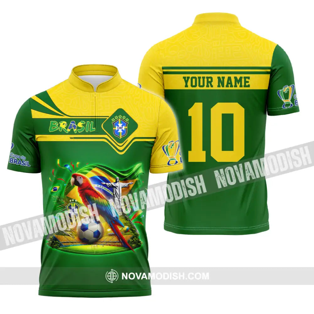 Unisex Shirt Custom Name and Number Brazil Football T-Shirt Brazil Football Polo Long Sleeve Shirt T-Shirt