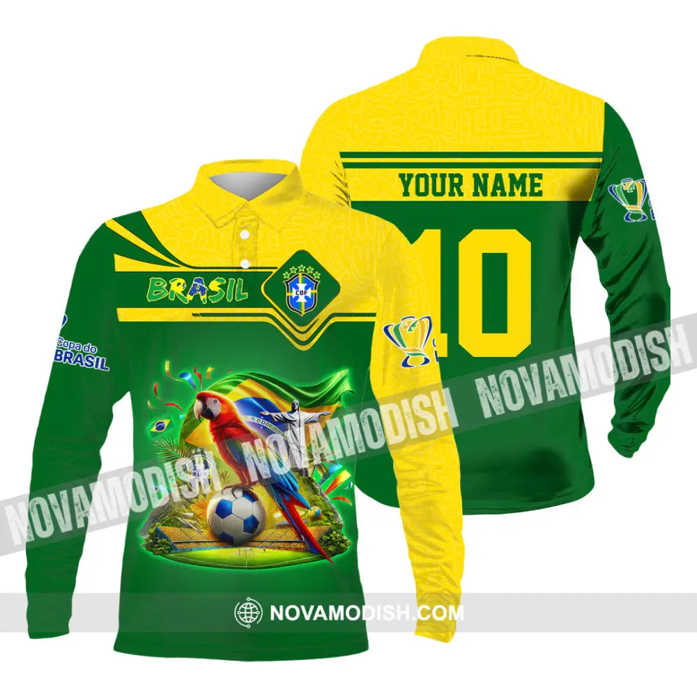 Unisex Shirt Custom Name and Number Brazil Football T-Shirt Brazil Football Polo Long Sleeve Shirt T-Shirt