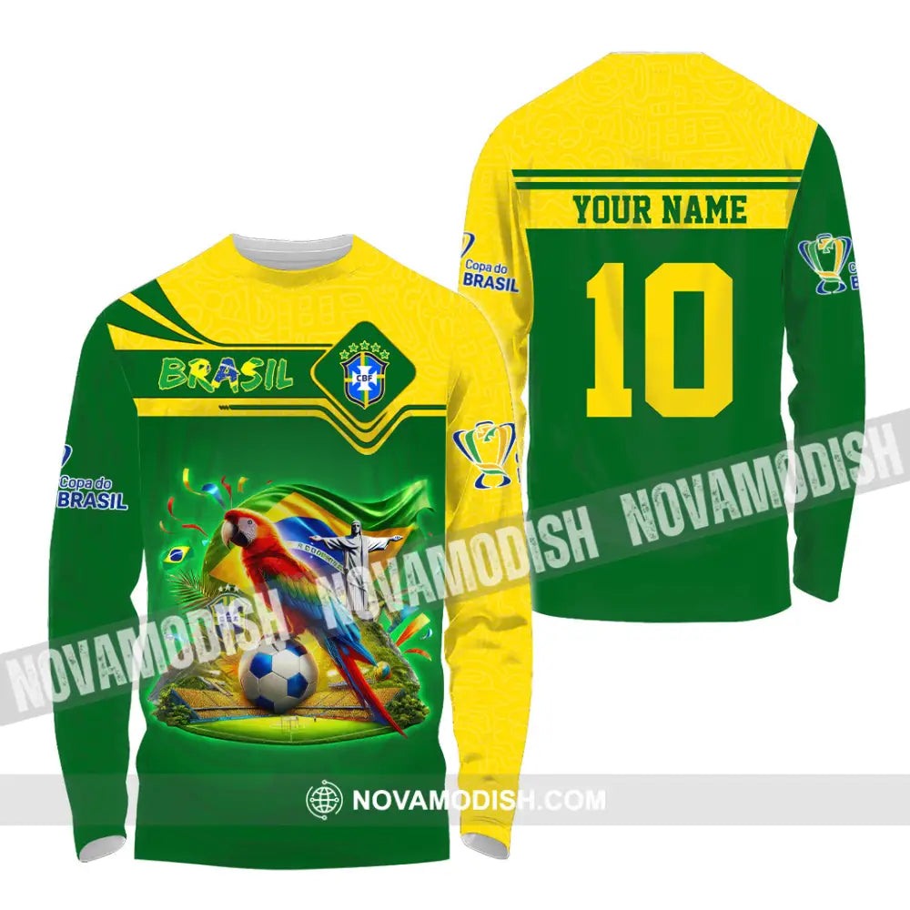 Unisex Shirt Custom Name and Number Brazil Football T-Shirt Brazil Football Polo Long Sleeve Shirt T-Shirt
