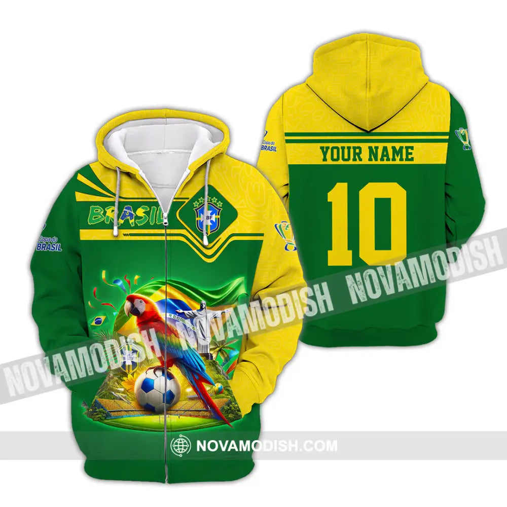 Unisex Shirt Custom Name and Number Brazil Football T-Shirt Brazil Football Polo Long Sleeve Shirt T-Shirt