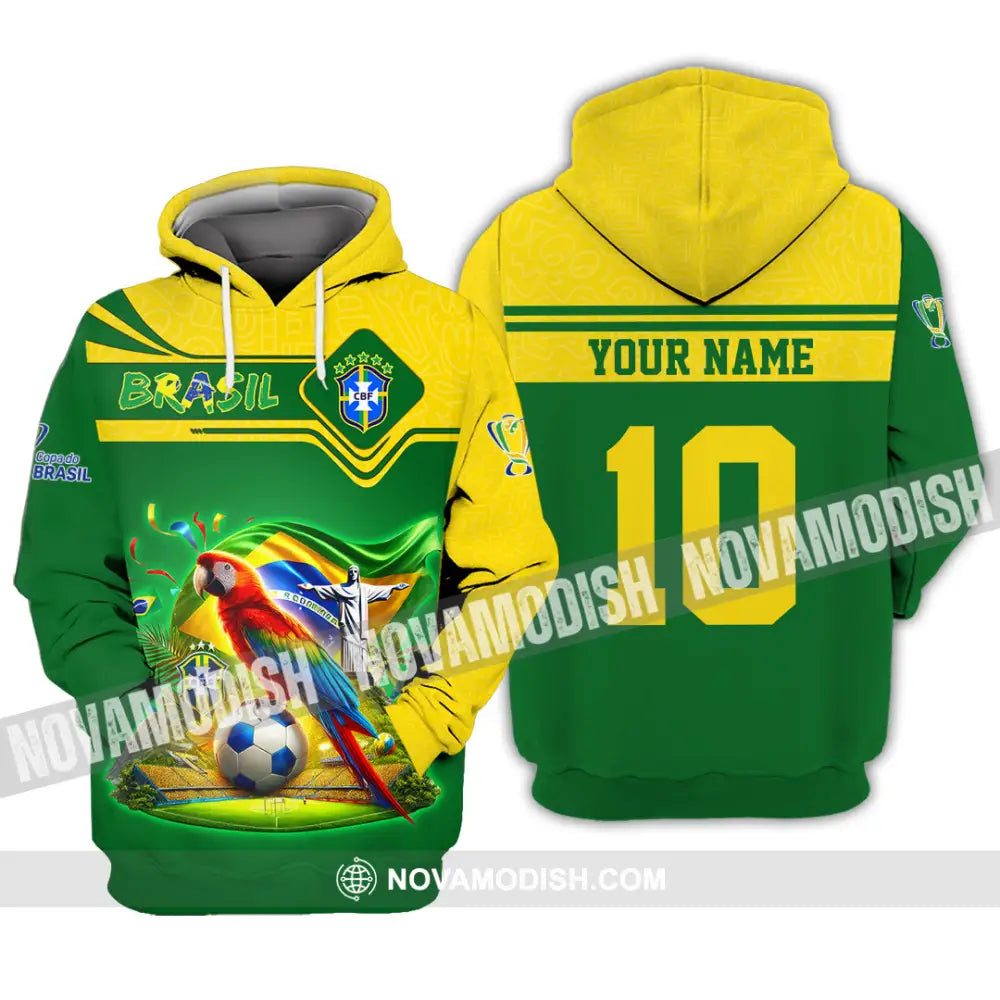 Unisex Shirt Custom Name and Number Brazil Football T-Shirt Brazil Football Polo Long Sleeve Shirt T-Shirt