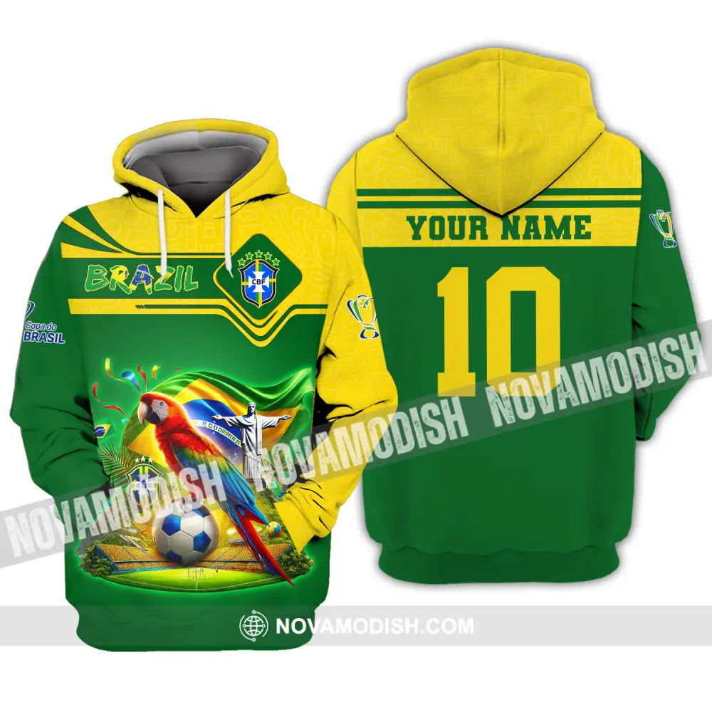 Unisex Shirt Custom Name And Number Brazil Football T-Shirt Polo Long Sleeve Hoodie / S