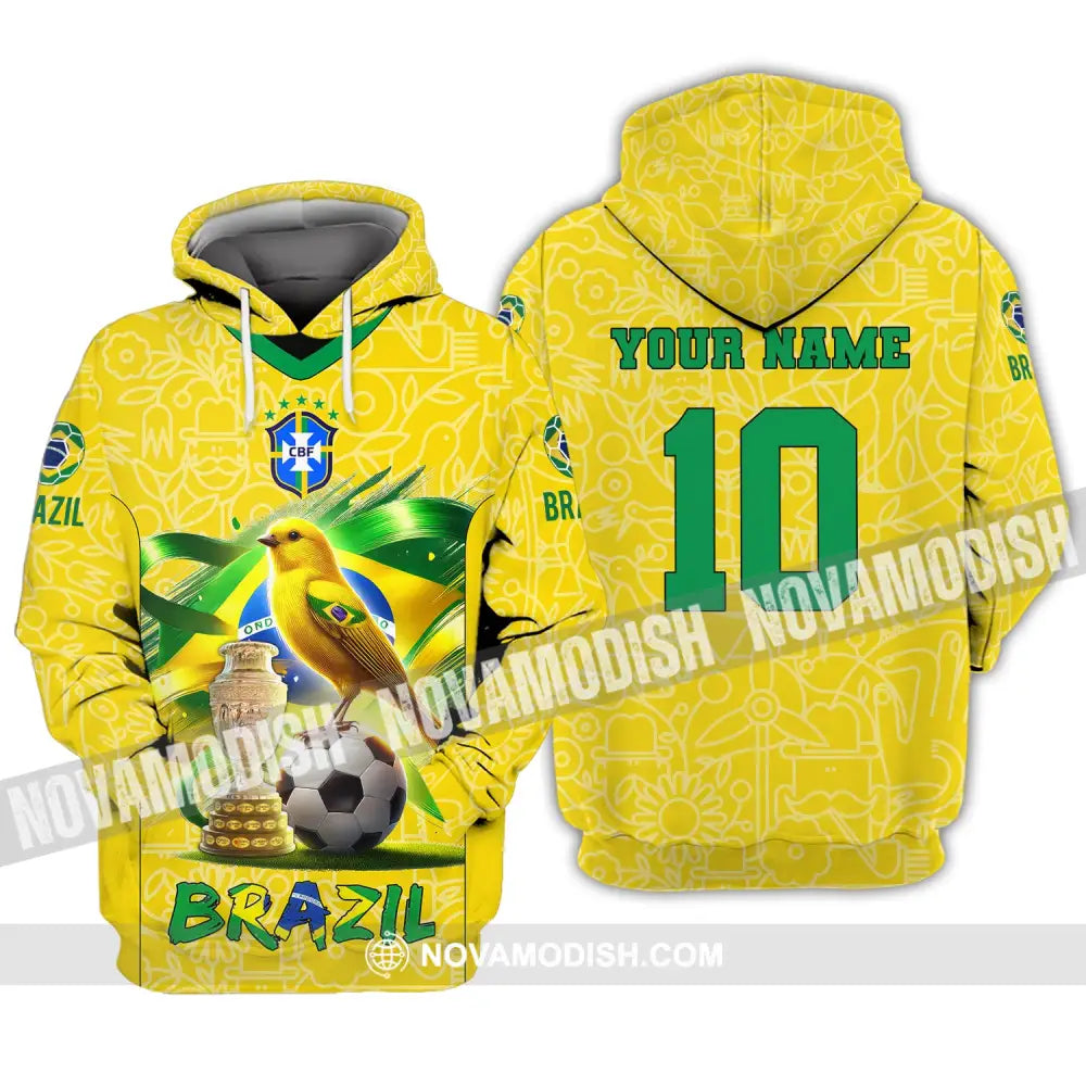 Unisex Shirt Custom Name And Number Brazil Football T-Shirt Polo Long Sleeve Hoodie / S