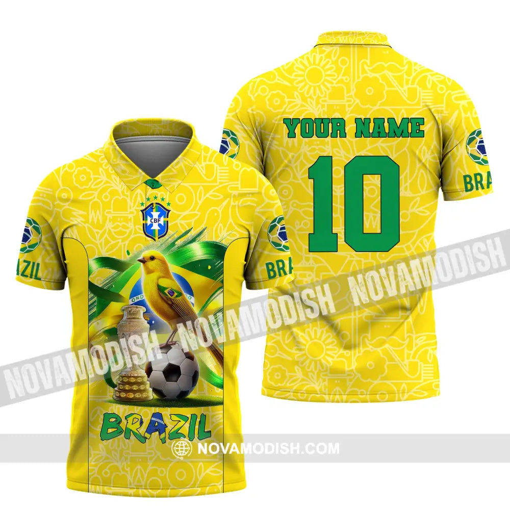 Unisex Shirt Custom Name And Number Brazil Football T-Shirt Polo Long Sleeve / S