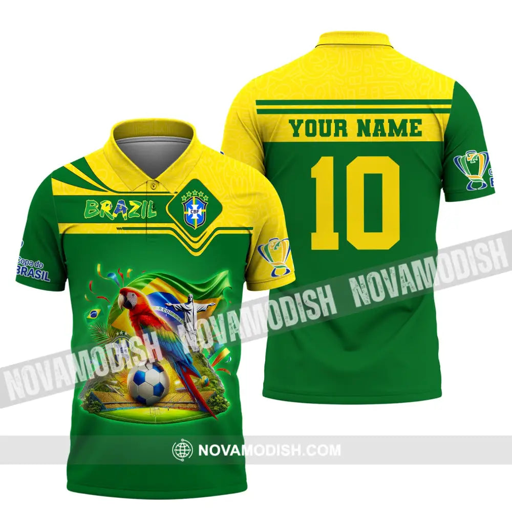 Unisex Shirt Custom Name And Number Brazil Football T-Shirt Polo Long Sleeve / S