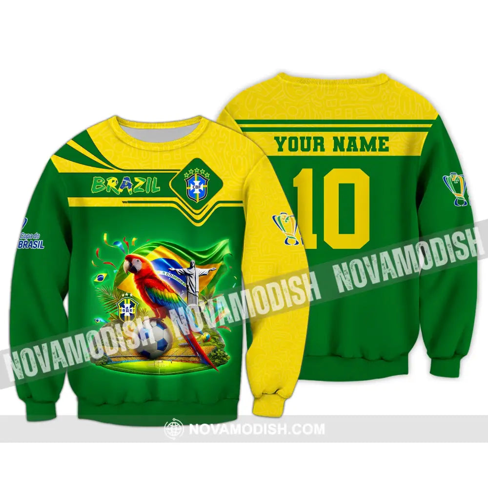 Unisex Shirt Custom Name And Number Brazil Football T-Shirt Polo Long Sleeve / S