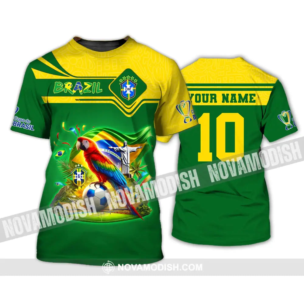 Unisex Shirt Custom Name And Number Brazil Football T-Shirt Polo Long Sleeve / S