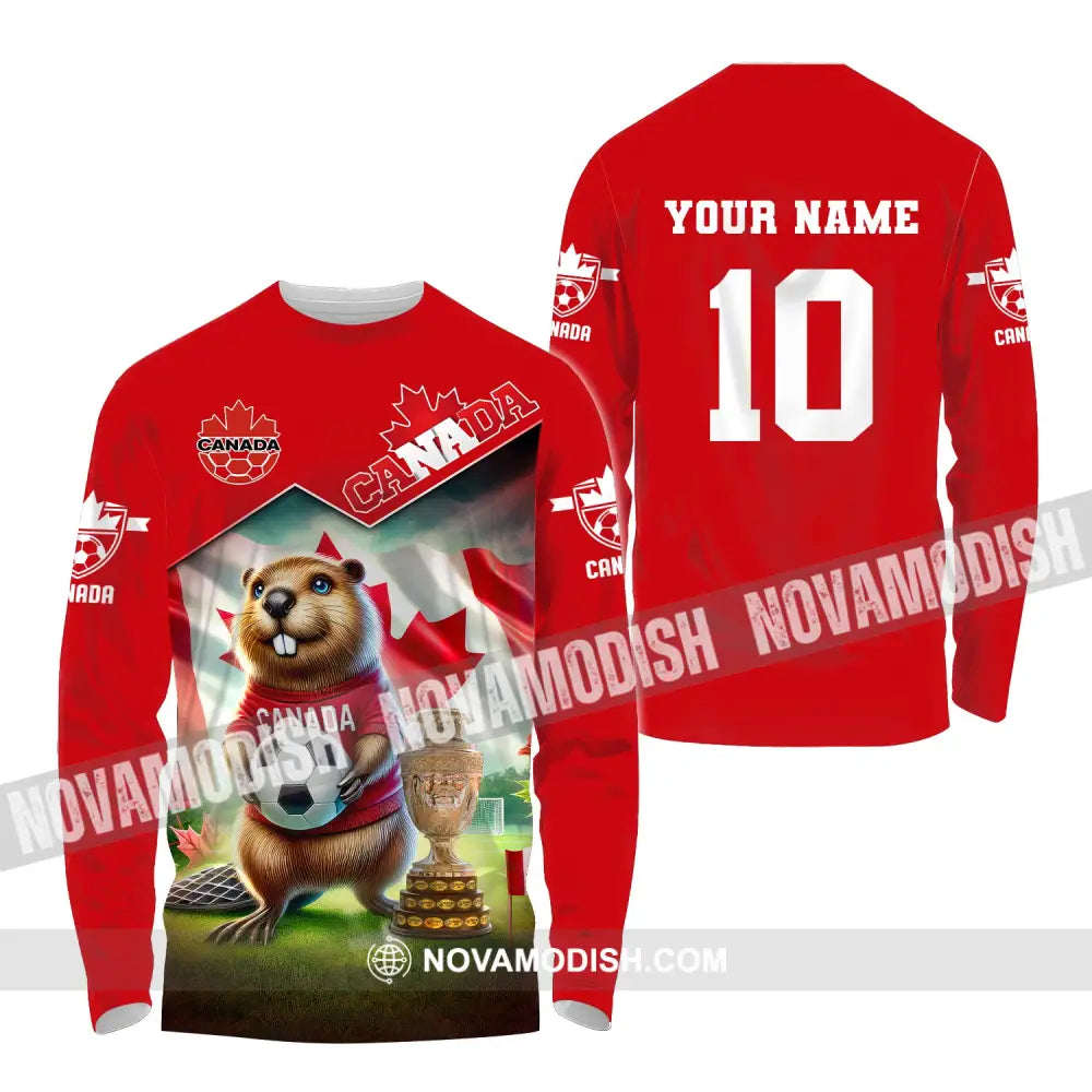 Unisex Shirt Custom Name And Number Canada Football Polo Euro 2024 Hoodie Long Sleeve / S T-Shirt