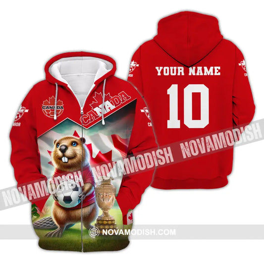 Unisex Shirt Custom Name And Number Canada Football Polo Euro 2024 Hoodie Long Sleeve Zipper / S