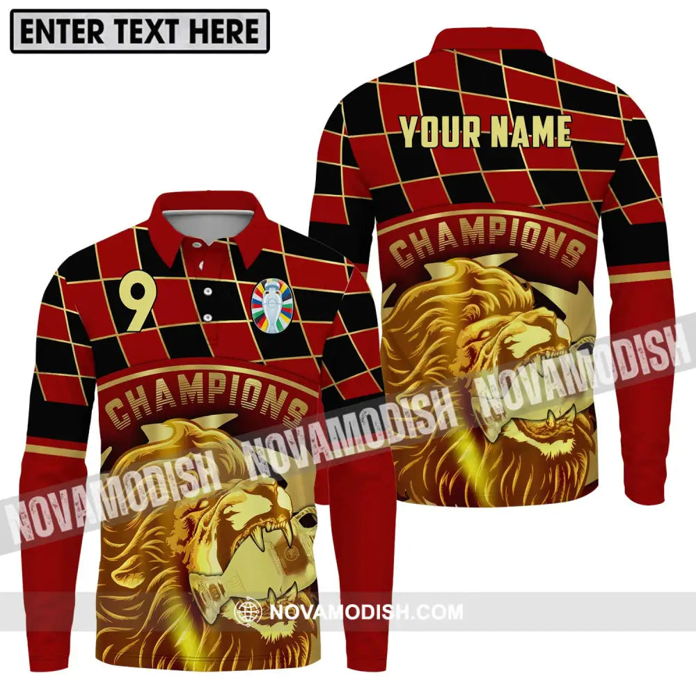 Unisex Shirt - Custom Name And Number Shirt Champions Gold Lion Shirt Long Sleeve Polo / S T-shirt