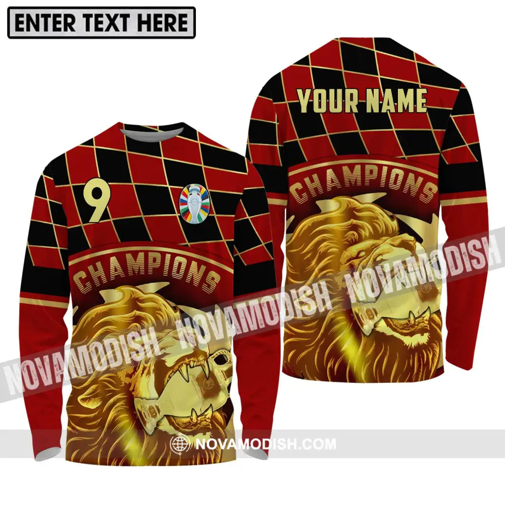 Unisex Shirt - Custom Name And Number Shirt Champions Gold Lion Shirt Long Sleeve Shirt / S T-shirt