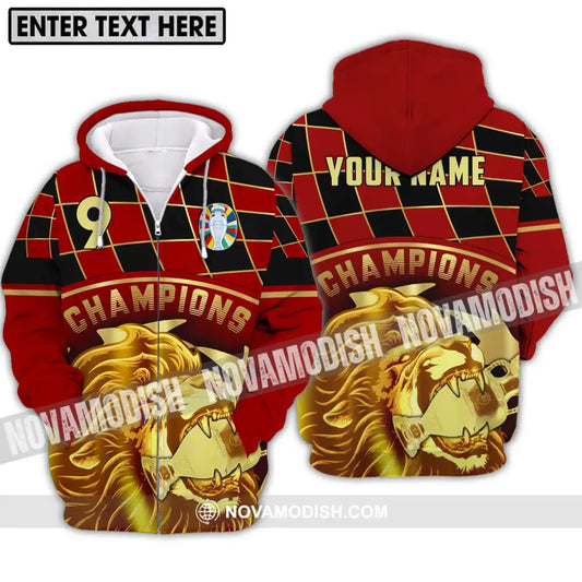 Unisex Shirt - Custom Name And Number Shirt Champions Gold Lion Shirt Zipper Hoodie / S T-shirt