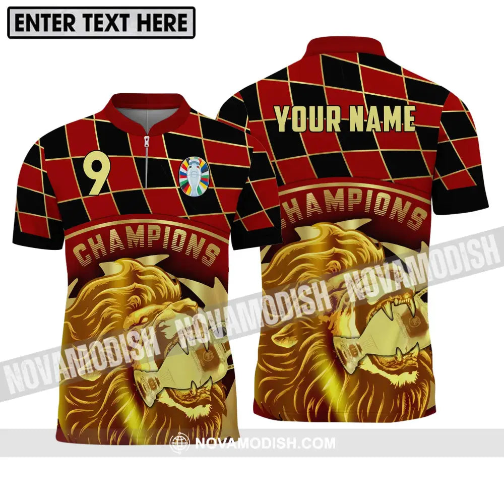 Unisex Shirt - Custom Name And Number Shirt Champions Gold Lion Shirt Zipper Polo Shirt / S T-shirt
