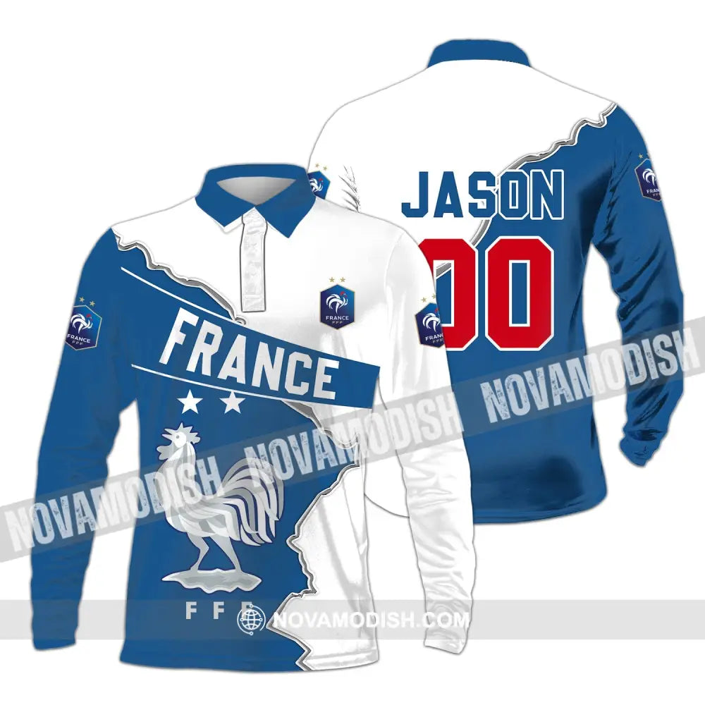 Unisex Shirt - Custom Name And Number Shirt Chicken France FFF Team Lover Shirt Euro 2024 Long Sleeve Polo / S T-shirt