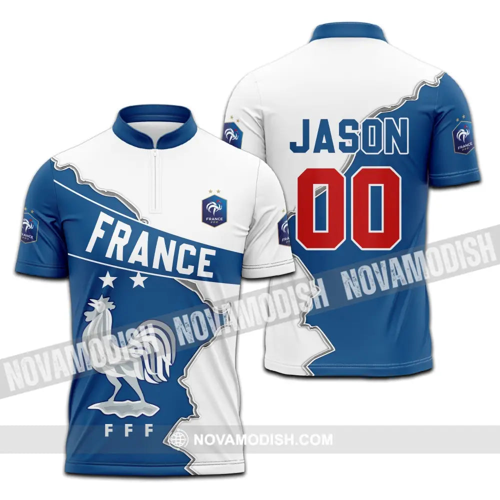 Unisex Shirt - Custom Name And Number Shirt Chicken France FFF Team Lover Shirt Euro 2024 Zipper Polo Shirt / S T-shirt
