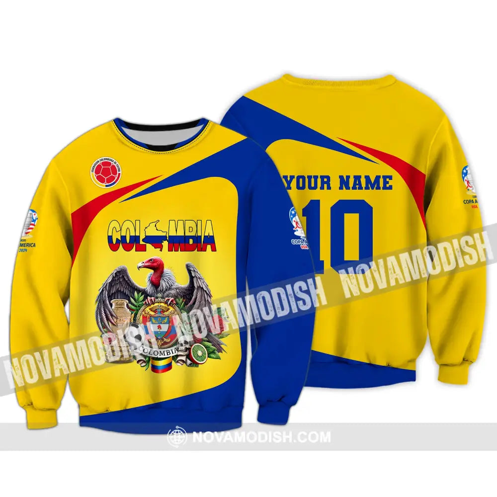 Unisex Shirt Custom Name And Number Colombia Copa 2024 Football Polo Long Sleeve / S T-Shirt