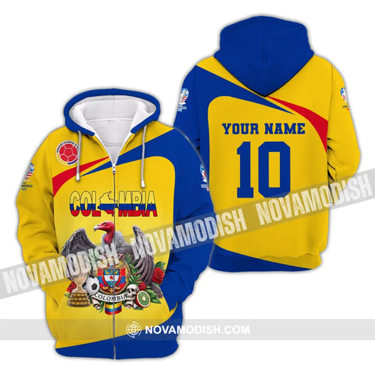 Unisex Shirt Custom Name And Number Colombia Copa 2024 Football Polo Long Sleeve Zipper Hoodie / S