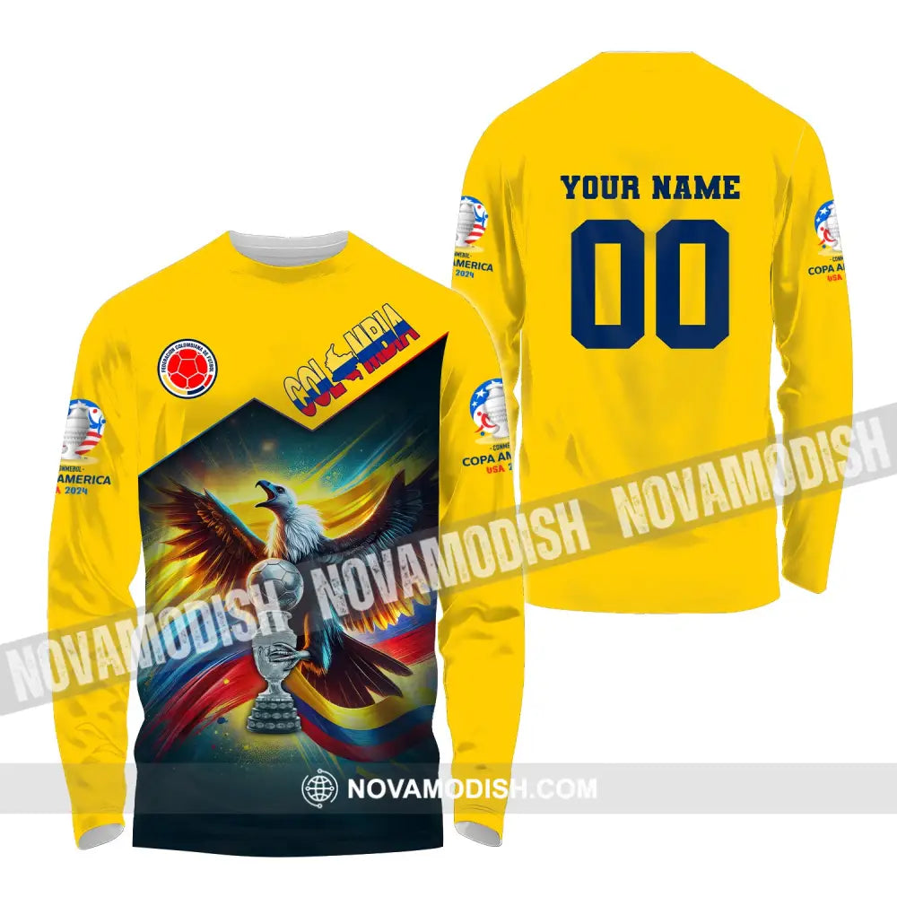 Unisex Shirt Custom Name And Number Colombia Football Copa 2024 Polo Long Sleeve / S T-Shirt