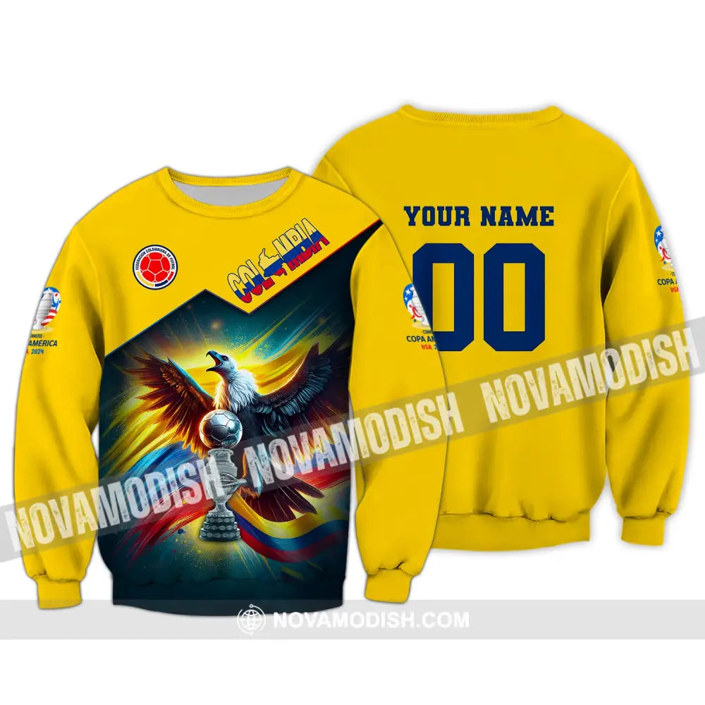 Unisex Shirt Custom Name And Number Colombia Football Copa 2024 Polo Long Sleeve / S T-Shirt