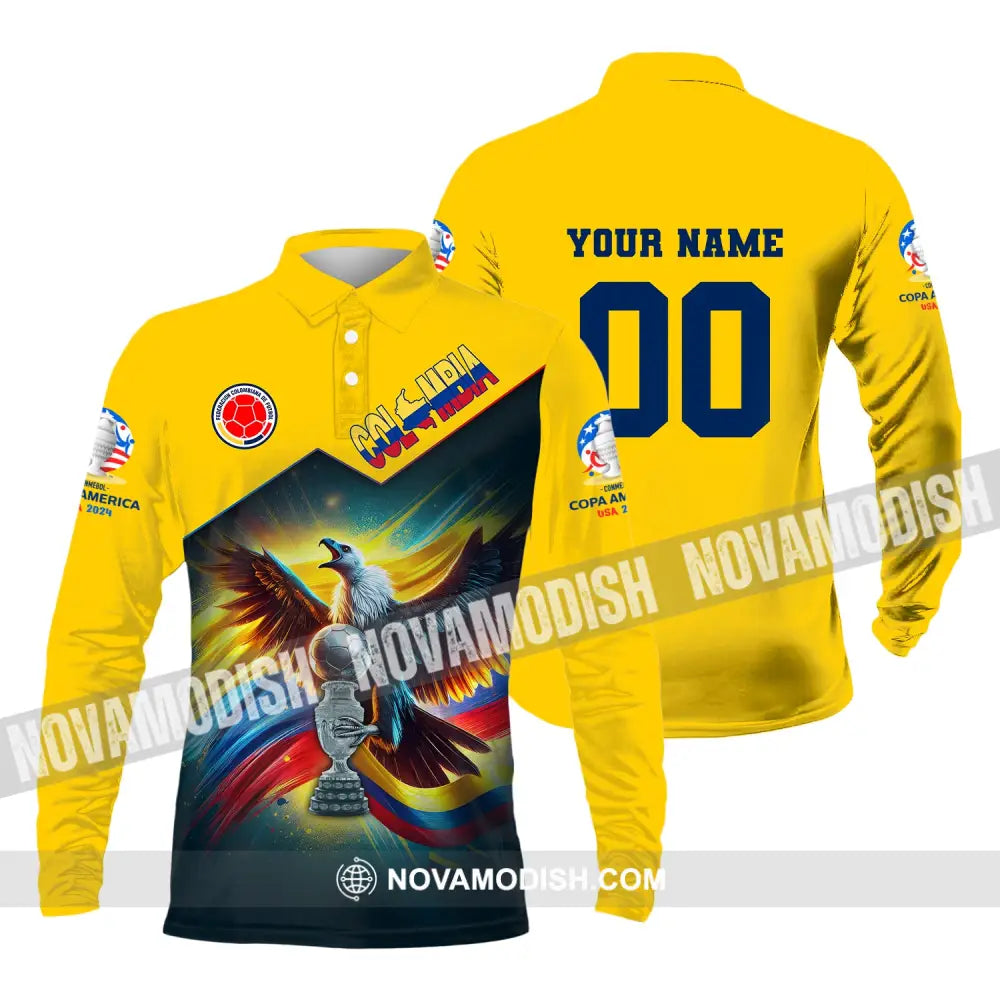 Unisex Shirt Custom Name And Number Colombia Football Copa 2024 Polo Long Sleeve / S T-Shirt