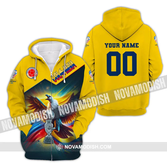 Unisex Shirt Custom Name And Number Colombia Football Copa 2024 Polo Long Sleeve Zipper Hoodie / S