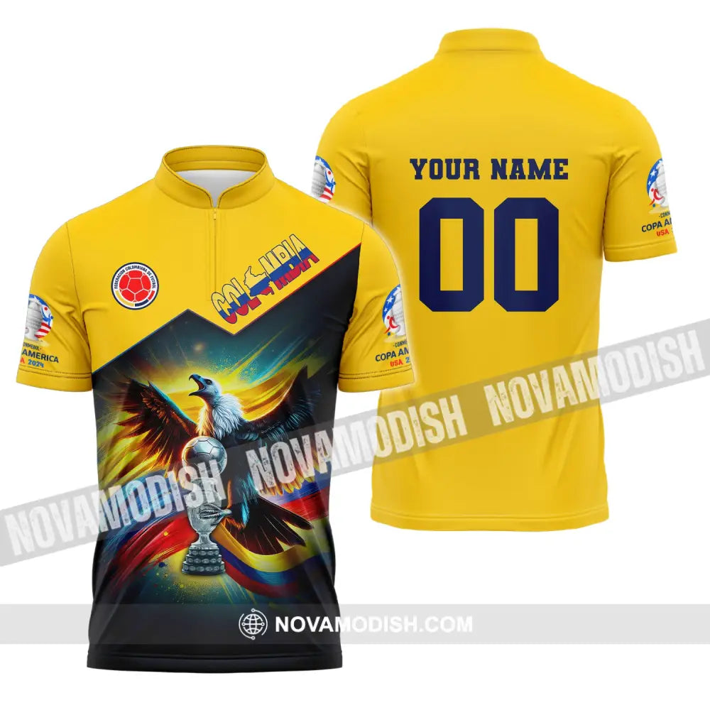 Unisex Shirt Custom Name And Number Colombia Football Copa 2024 Polo Long Sleeve Zipper / S T-Shirt