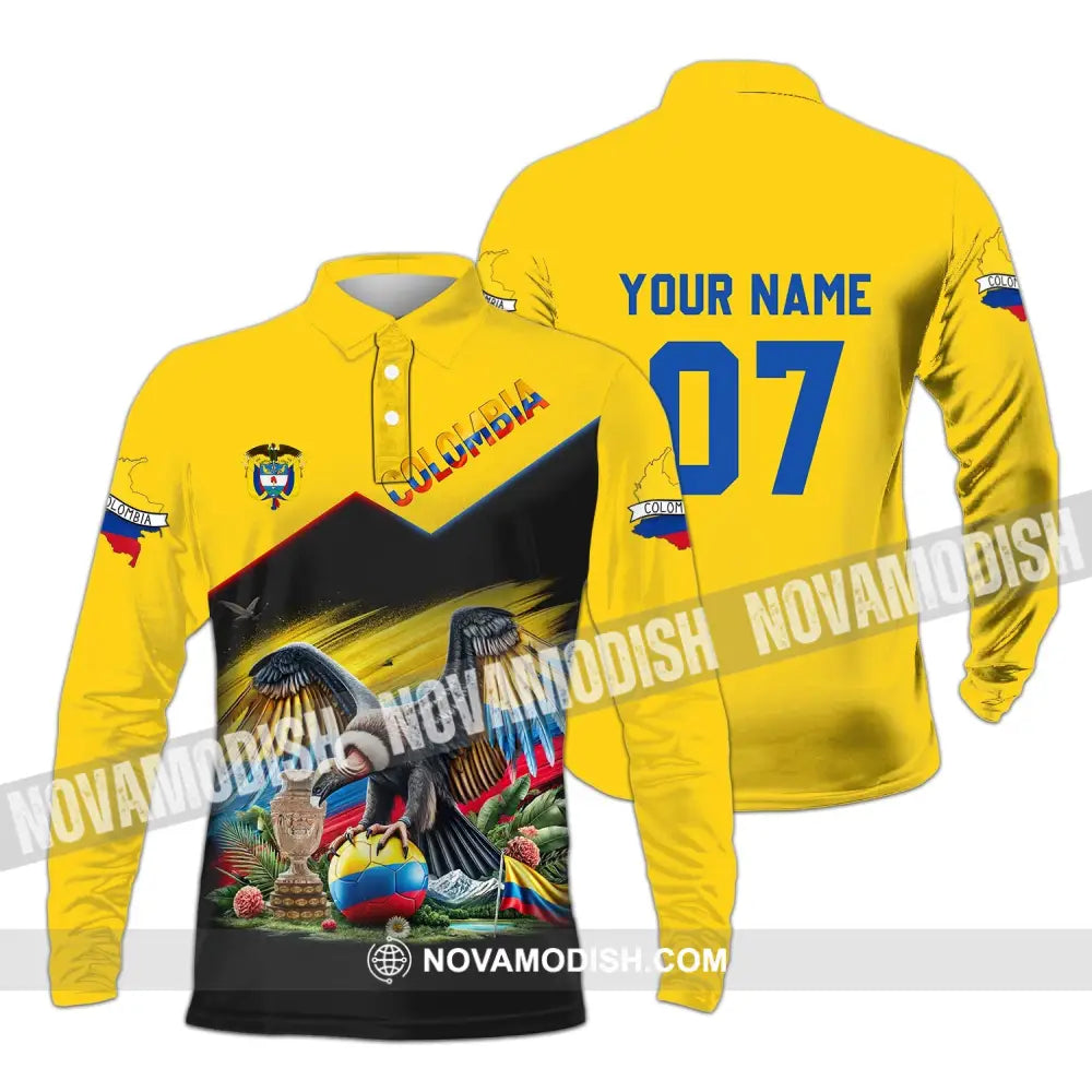 Unisex Shirt - Custom Name And Number Colombia National Team Cup Long Sleeve Polo / S T-Shirt