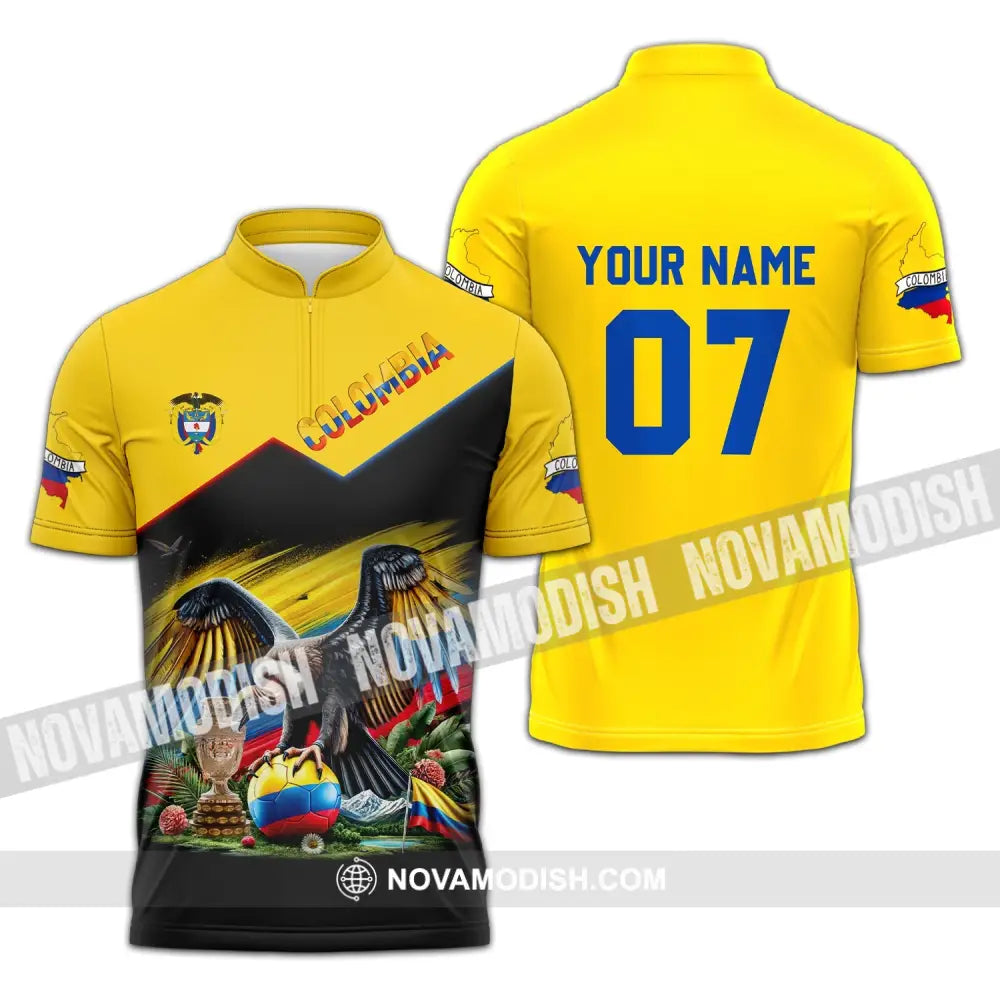 Unisex Shirt - Custom Name And Number Colombia National Team Cup Zipper Polo / S T-Shirt