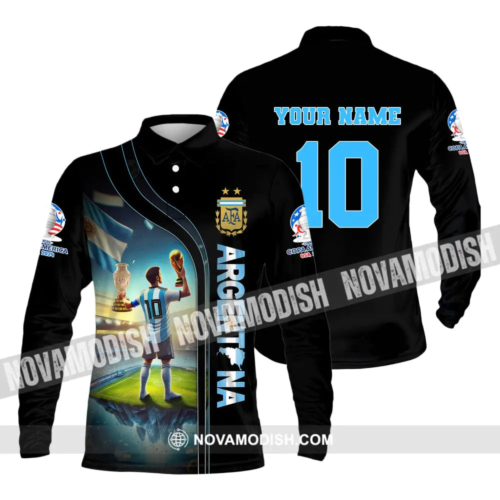 Unisex Shirt Custom Name And Number Copa 2024 Argentina Football Polo Hoodie Long Sleeve / S T-Shirt