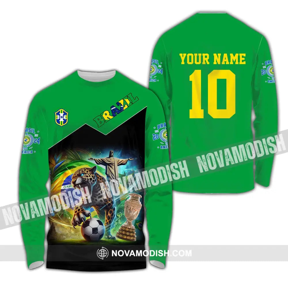 Unisex Shirt - Custom Name And Number Copa 2024 Sport Brazil Team Long Sleeve / S T-Shirt