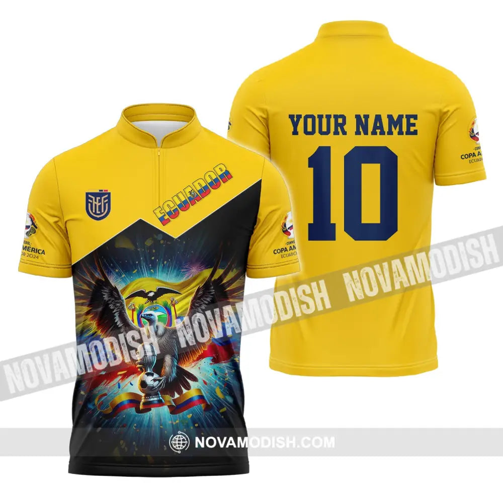 Unisex Shirt - Custom Name And Number Copa 2024 Sport Ecuador Team Zipper Polo / S T-Shirt