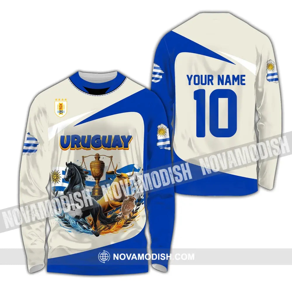 Unisex Shirt - Custom Name And Number Copa 2024 Sport Uruguay Flag Color Long Sleeve / S T-Shirt