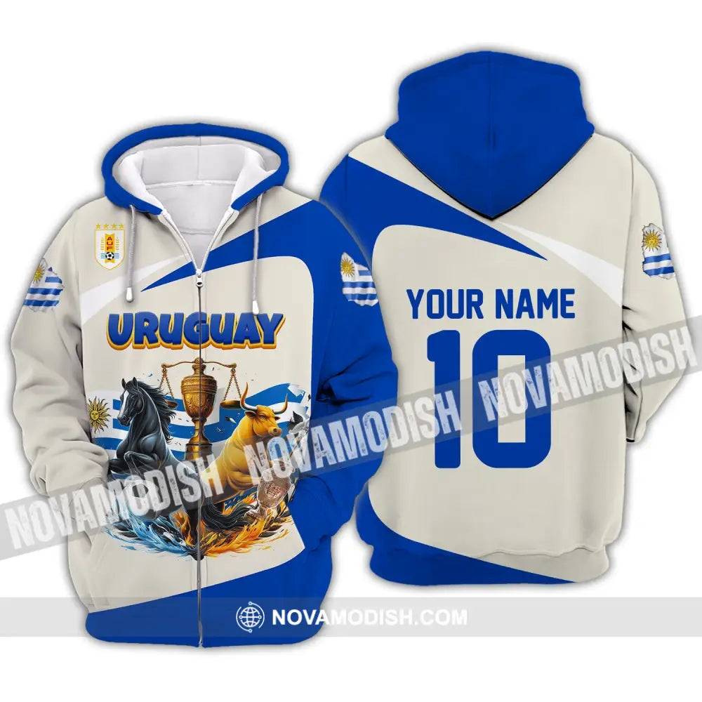 Unisex Shirt - Custom Name And Number Copa 2024 Sport Uruguay Flag Color Zipper Hoodie / S T-Shirt