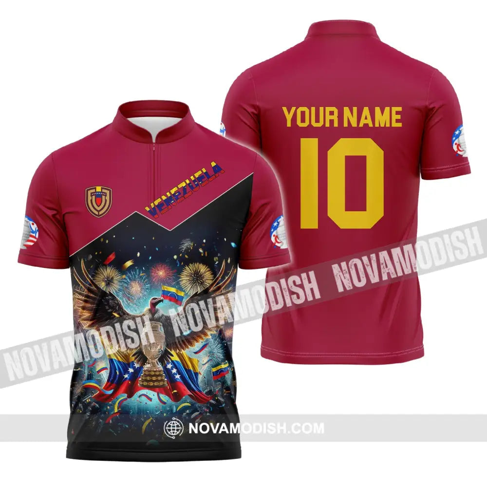 Unisex Shirt - Custom Name And Number Copa 2024 Sport Venezuela Team Zipper Polo / S T-Shirt