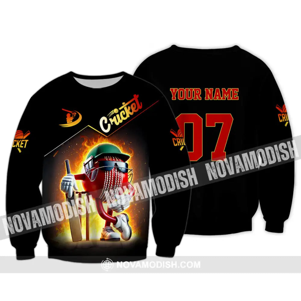 Unisex Shirt Custom Name And Number Cricket Ball Lover Gift Long Sleeve / S T-Shirt