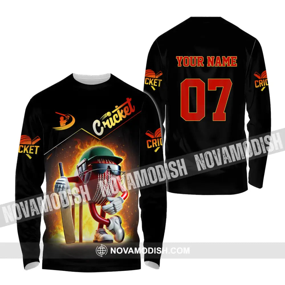 Unisex Shirt Custom Name And Number Cricket Ball Lover Gift Long Sleeve / S T-Shirt