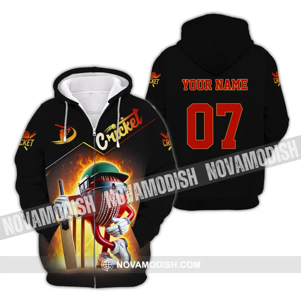 Unisex Shirt Custom Name And Number Cricket Ball Lover Gift Zipper Hoodie / S T-Shirt