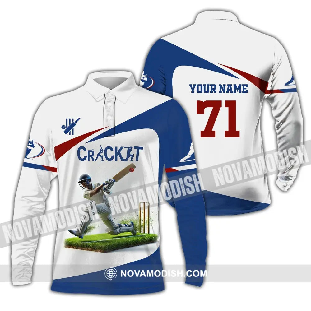 Unisex Shirt Custom Name And Number Cricket Ball Polo Long Sleeve T-Shirt / S T-Shirt