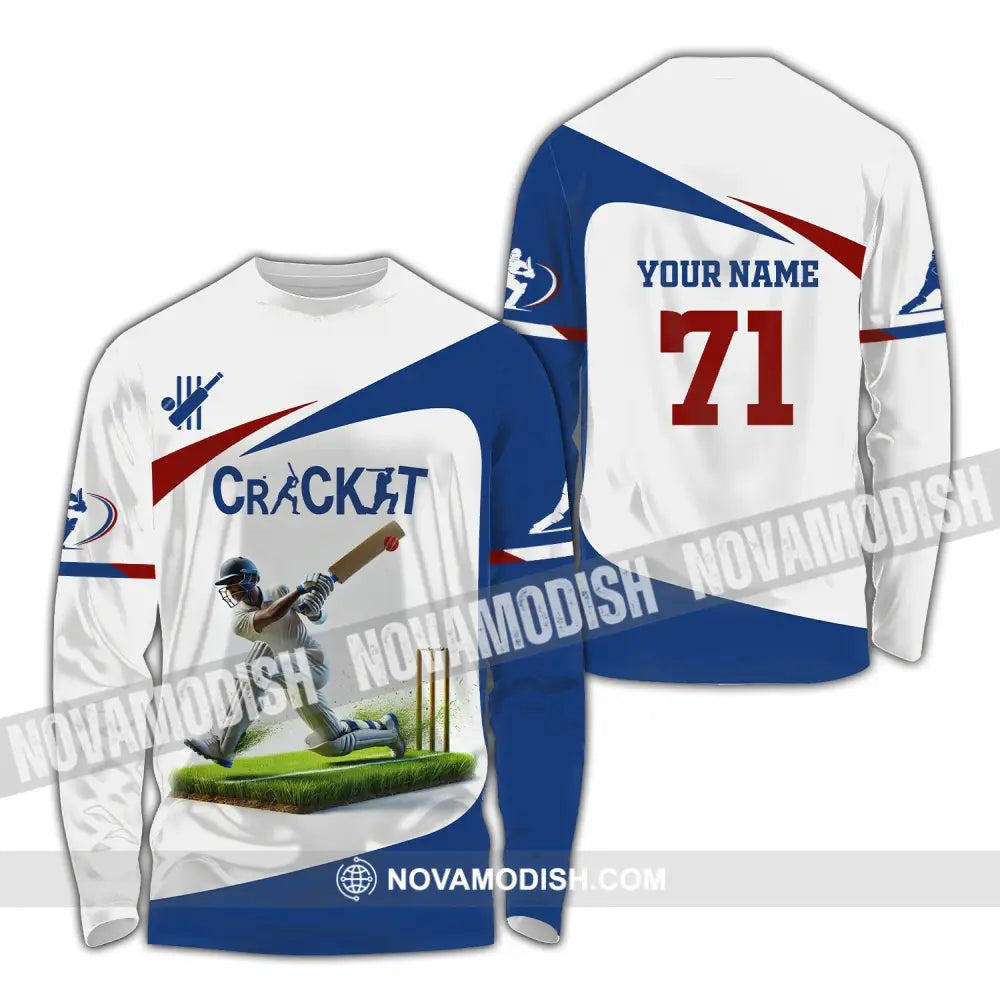 Unisex Shirt Custom Name And Number Cricket Ball Polo Long Sleeve T-Shirt / S T-Shirt