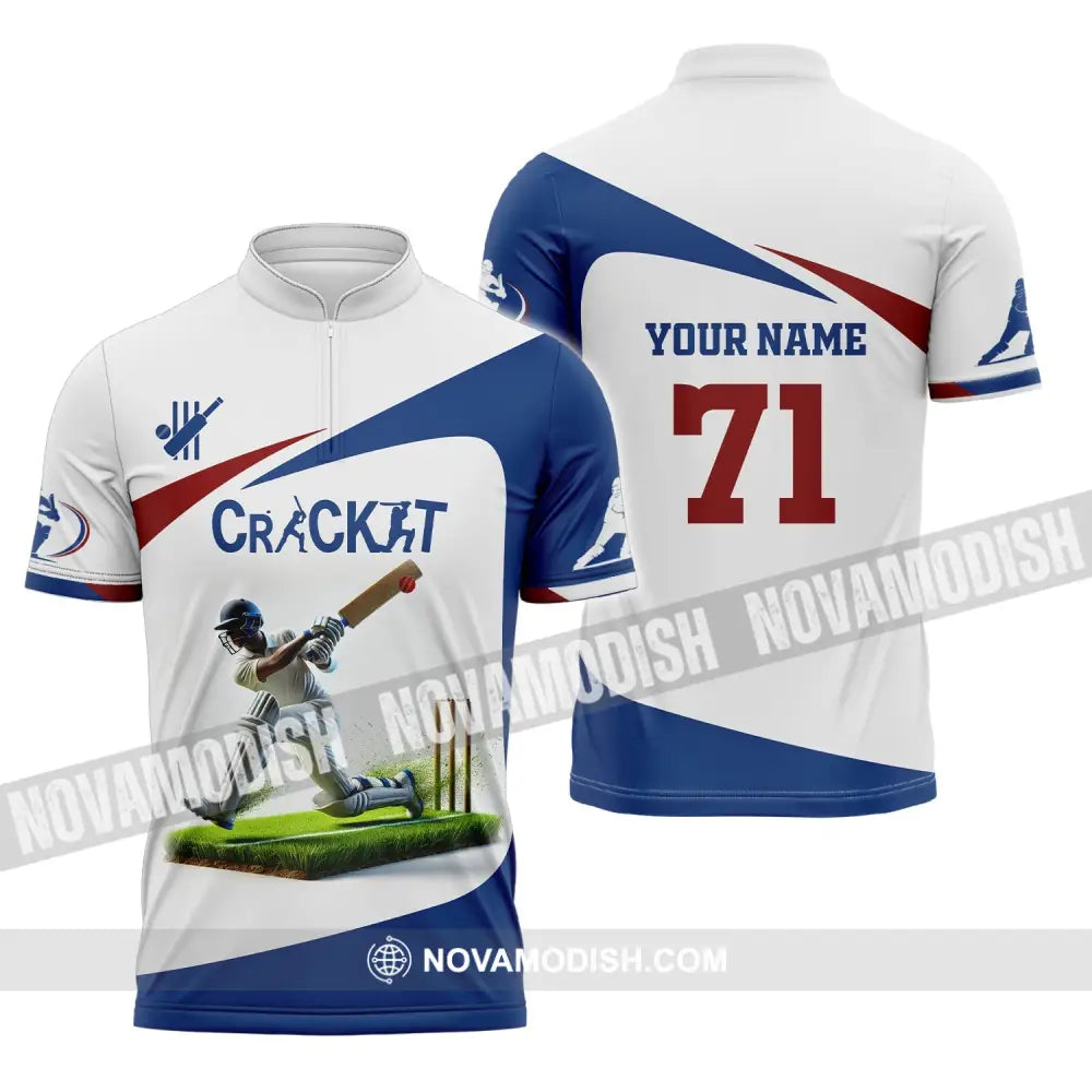 Unisex Shirt Custom Name And Number Cricket Ball Polo Long Sleeve T-Shirt Zipper / S T-Shirt