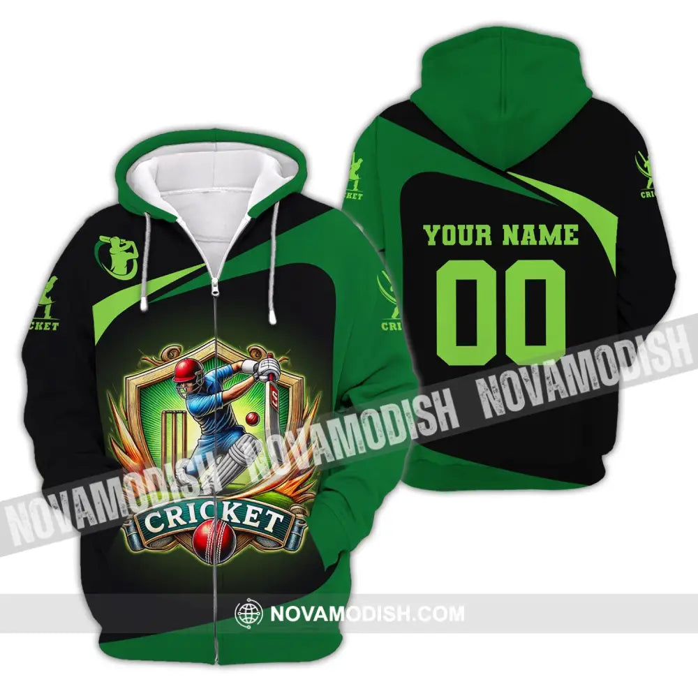 Unisex Shirt Custom Name And Number Cricket Lover Hoodie Polo Long Sleeve Gift For Players Zipper /