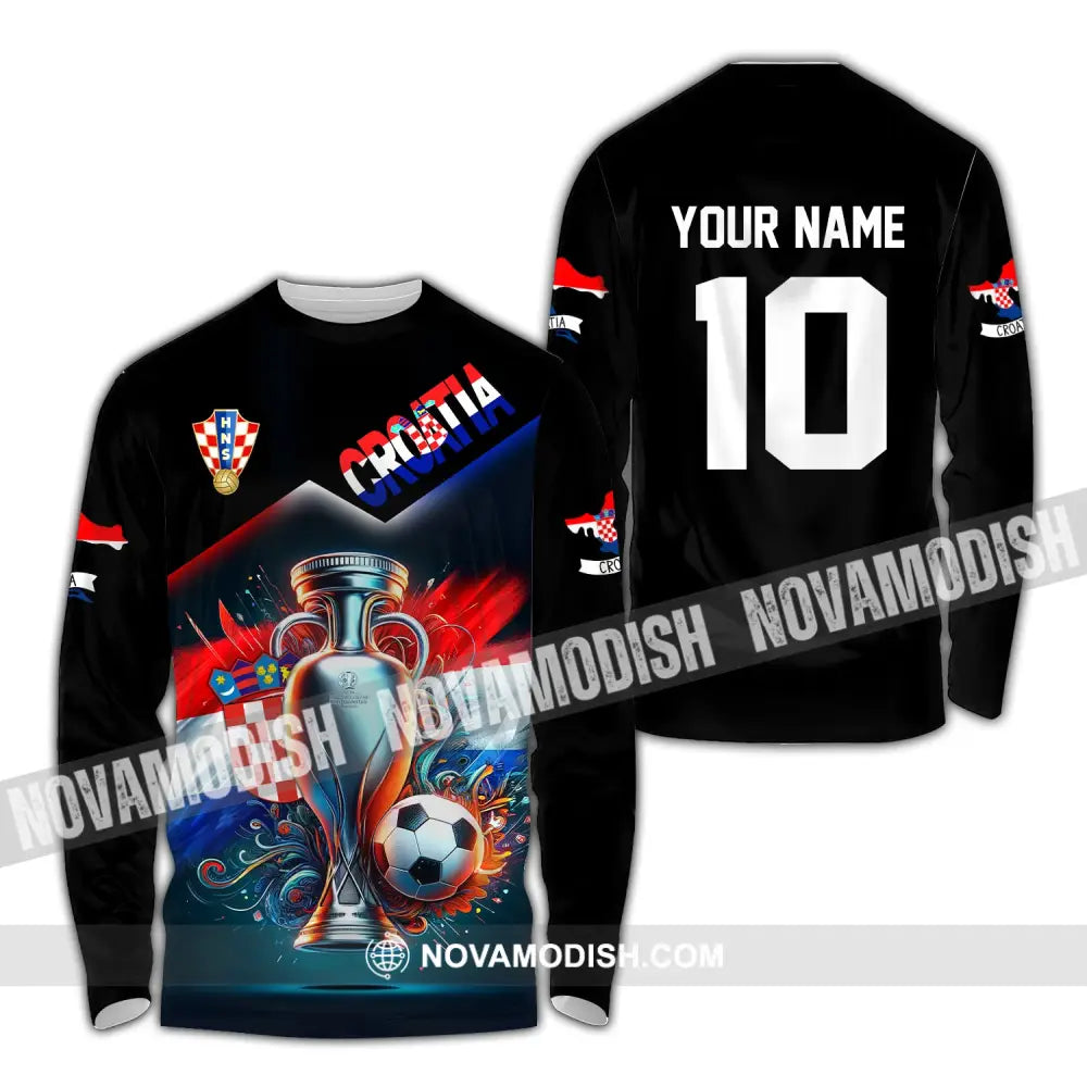 Unisex Shirt Custom Name And Number Croatia Football Polo Euro 2024 Hoodie Long Sleeve / S T-Shirt