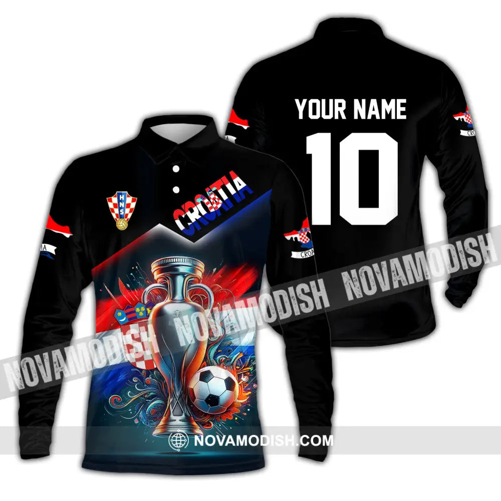 Unisex Shirt Custom Name And Number Croatia Football Polo Euro 2024 Hoodie Long Sleeve / S T-Shirt