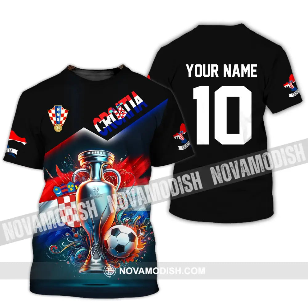 Unisex Shirt Custom Name And Number Croatia Football Polo Euro 2024 Hoodie Long Sleeve T-Shirt / S