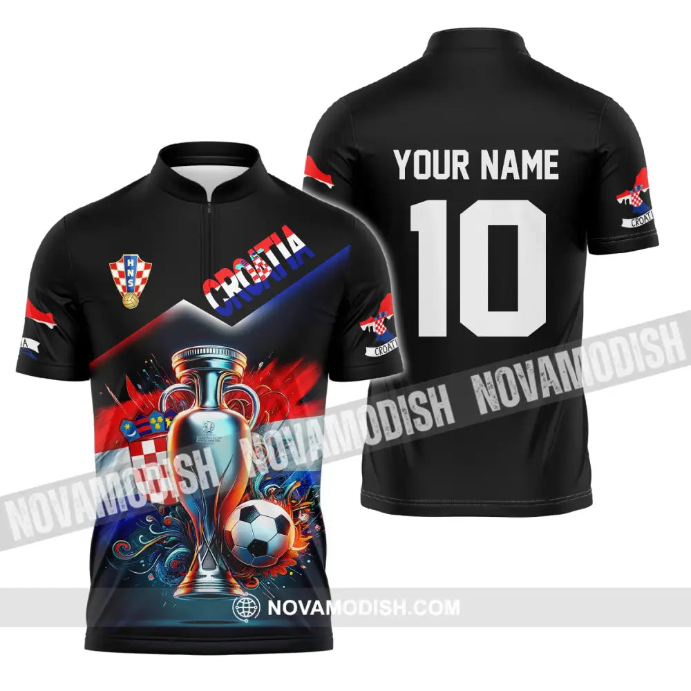 Unisex Shirt Custom Name And Number Croatia Football Polo Euro 2024 Hoodie Long Sleeve Zipper / S