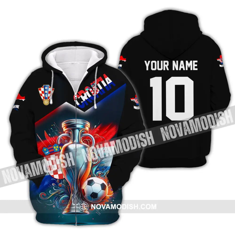 Unisex Shirt Custom Name And Number Croatia Football Polo Euro 2024 Hoodie Long Sleeve Zipper / S