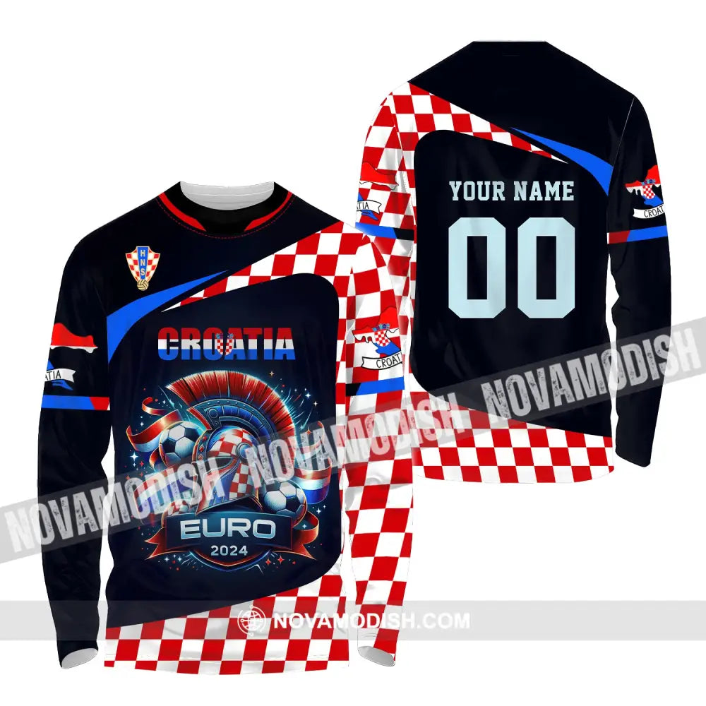 Unisex Shirt Custom Name And Number Croatia Football Polo Long Sleeve Euro 2024 / S T-Shirt