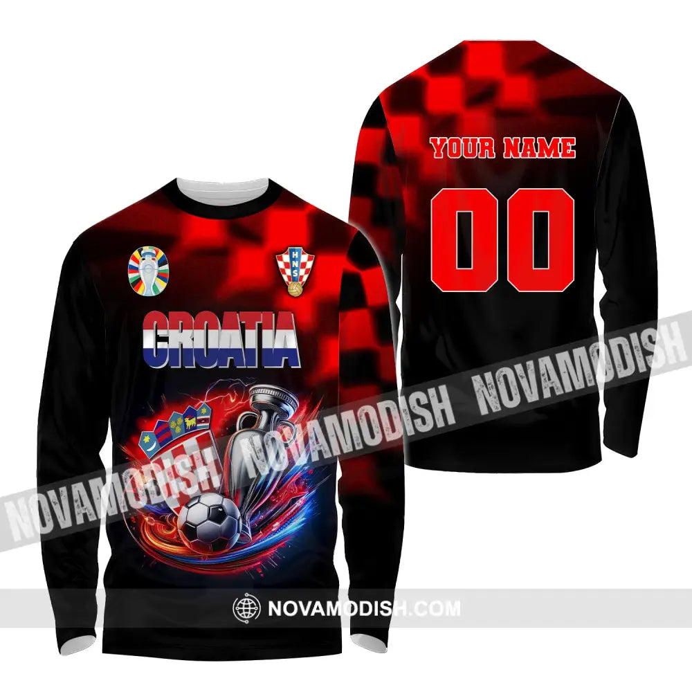 Unisex Shirt Custom Name And Number Croatia Football Polo Long Sleeve Euro 2024 / S T-Shirt